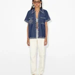 Embroidered Denim Short-Sleeve Shirt