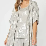 Elegant Metallic Short Sleeve Shirt