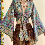 Vibrant Bohemian Tie-Front Top And Ethnic Shorts Set