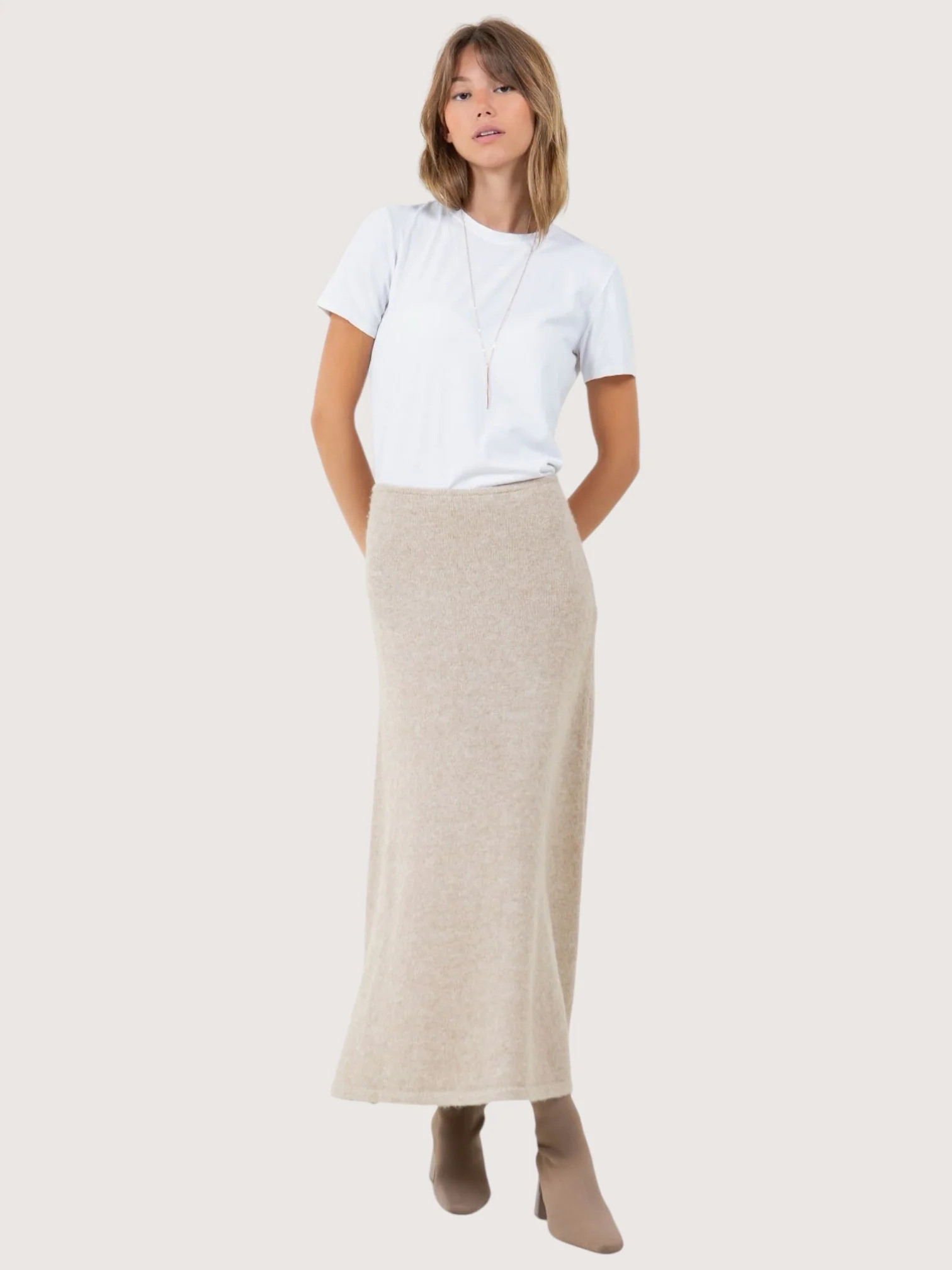 Soft Knit Beige Maxi Skirt