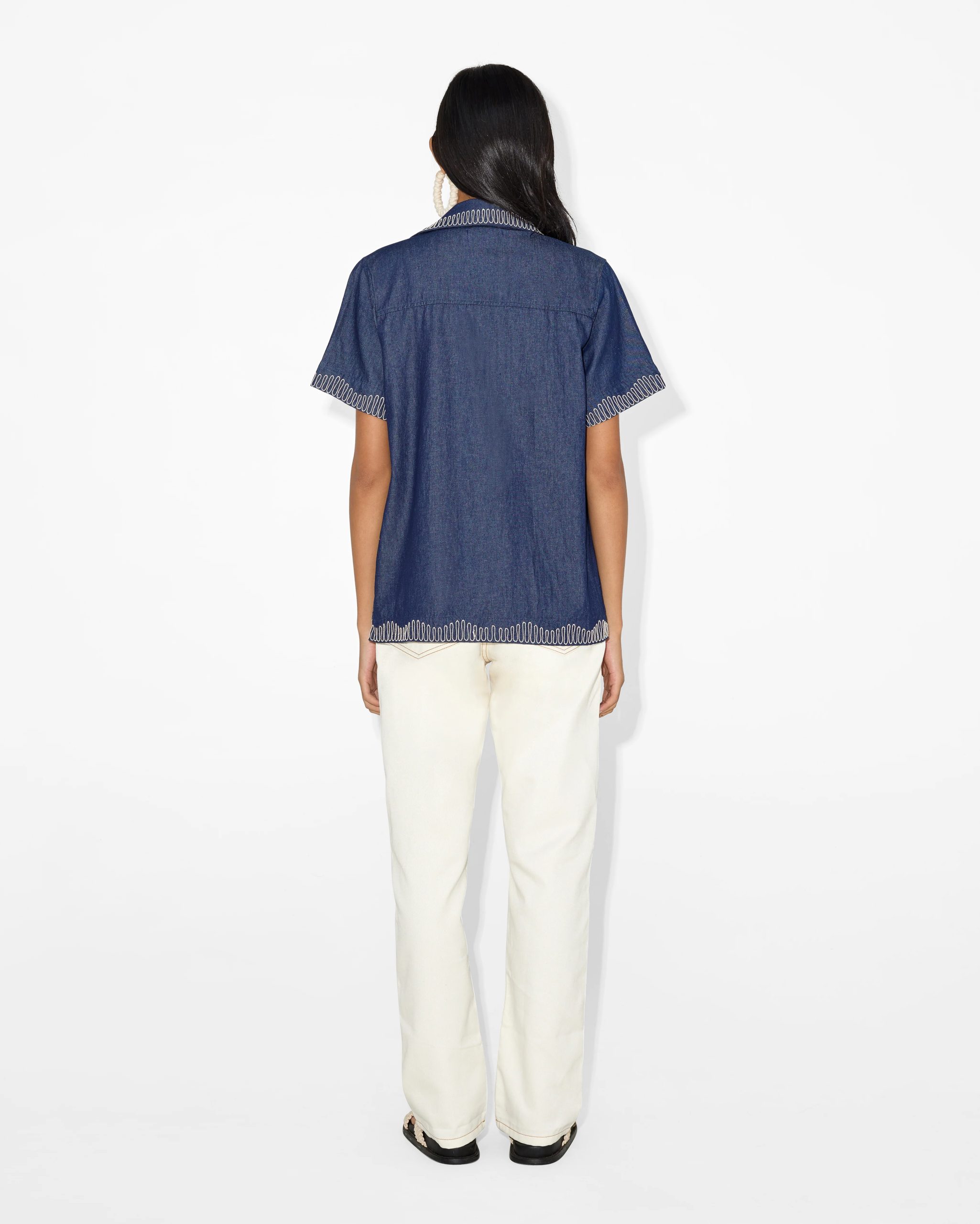 Embroidered Denim Short-Sleeve Shirt - Image 5